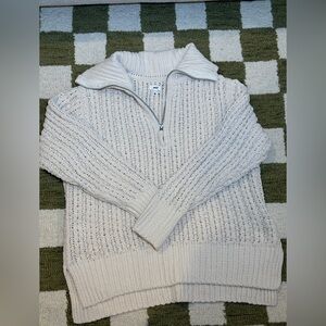 Aerie Crochet-Style Half Zip Sweater